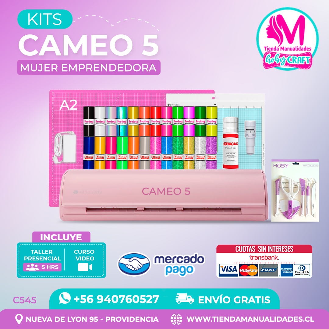 C545 Kit Silhouette Cameo 5 rosada + Taller presencial + Envío gratis - Entrega inmediata