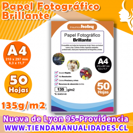 AIP-02 PAPEL FOTOGRÁFICO GLOSSY 135 gr / A4 - 50 Hojas - ENTREGA INMEDIATA