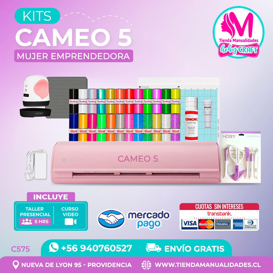 C575 Kit Silhouette Cameo 5 rosada + Taller presencial + Envío gratis - Entrega inmediata
