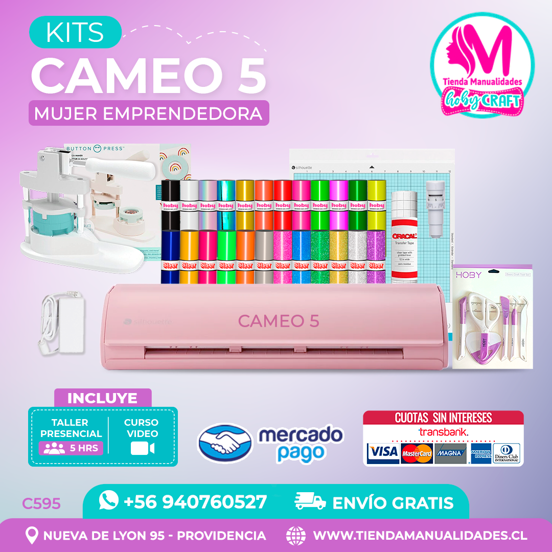 C595 Kit Silhouette Cameo 5 rosada + Taller presencial + Envío gratis - Entrega inmediata
