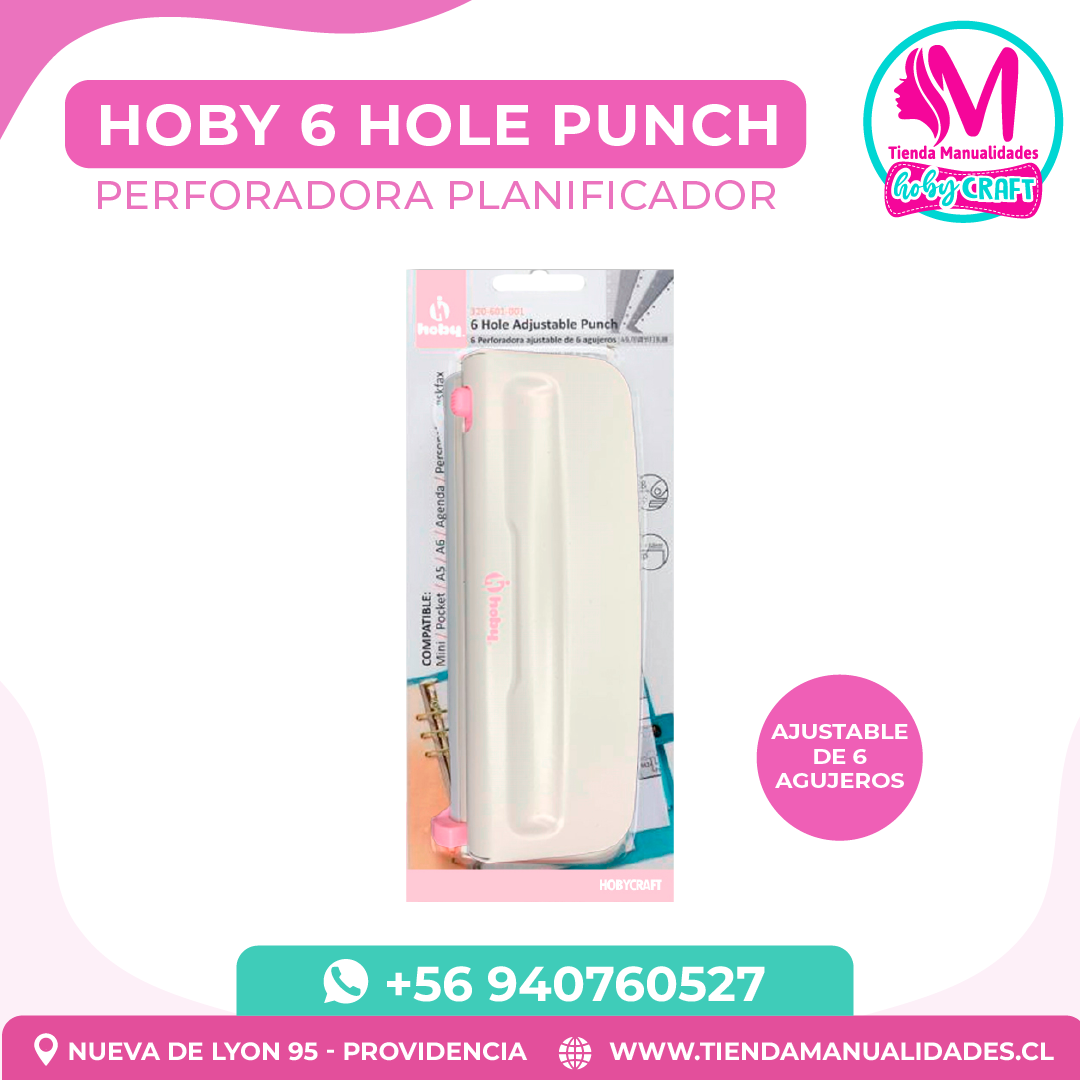 HCP Hoby 6 Hole Punch Perforadora de Planificador Ajustable de 6 agujeros