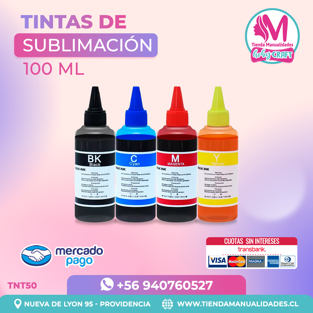 TNT50 Tintas de Sublimación 4 colores 100ml- Entrega Inmediata