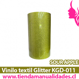 KDG-011_Vinilo Textil Glitter Sour Apple ( 1 m de largo x 25 cm ancho )