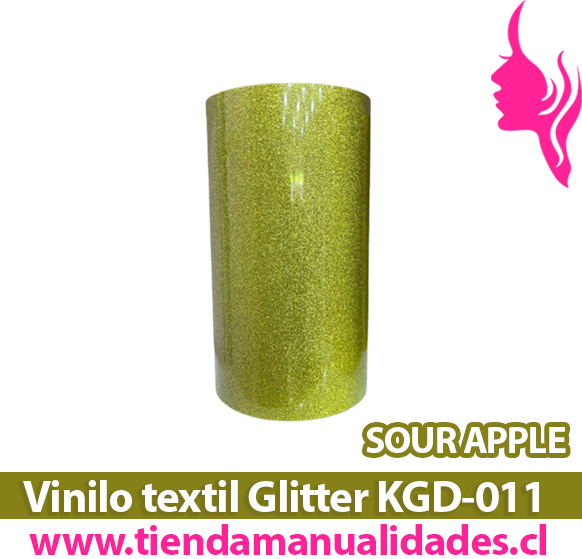 KDG-011_Vinilo Textil Glitter Sour Apple ( 1 m de largo x 25 cm ancho )