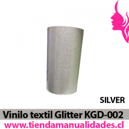 KDG-002_Vinilo Textil Glitter SILVER   ( 1 m de largo x 25 cm ancho )