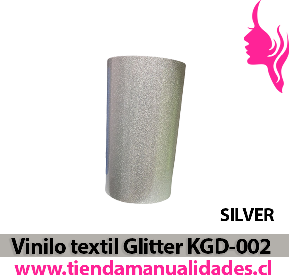 KDG-002_Vinilo Textil Glitter SILVER ( 1 m de largo x 25 cm ancho )