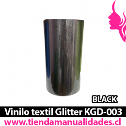 KDG-003_Vinilo Textil Glitter Black ( 1 m de largo x 25 cm ancho )