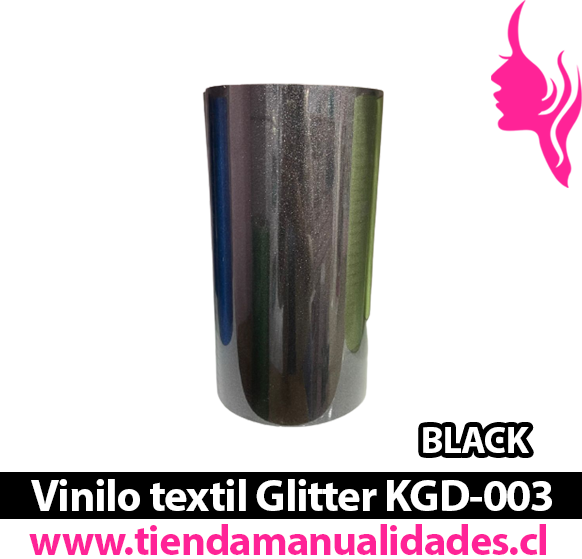 KDG-003_Vinilo Textil Glitter Black ( 1 m de largo x 25 cm ancho )