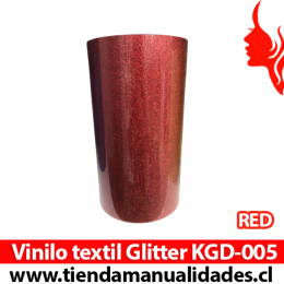 KDG-005_Vinilo Textil Glitter Red ( 1 m de largo x 25 cm ancho )