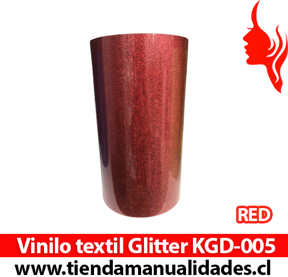 KDG-005_Vinilo Textil Glitter Red ( 1 m de largo x 25 cm ancho )