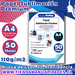 AIP2-06 PAPEL DE SUBLIMACIÓN PREMIUM / A4/ 110 GR - 50 Hojas - ENTREGA INMEDIATA