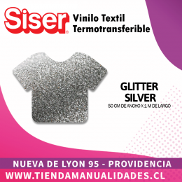07 _Vinilo Textil SISER / GLITTER SILVER ( 50 CM X 1 M )