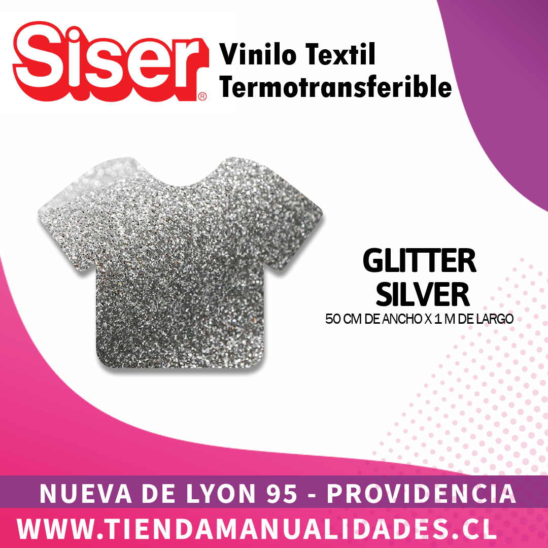 07 _Vinilo Textil SISER / GLITTER SILVER ( 50 CM X 1 M )