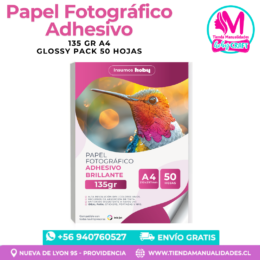 AIP-05 PAPEL FOTOGRÁFICO ADHESIVO GLOSSY 135 gr / A4 - 50 Hojas - ENTREGA INMEDIATA