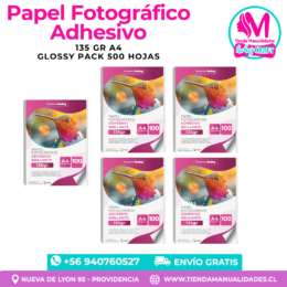 AIP-07 PAPEL FOTOGRÁFICO ADHESIVO GLOSSY 135 gr / A4 - 500 Hojas - ENTREGA INMEDIATA