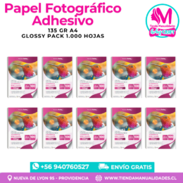 AIP-08 PAPEL FOTOGRÁFICO ADHESIVO GLOSSY 135 gr / A4 - 1000 Hojas - ENTREGA INMEDIATA