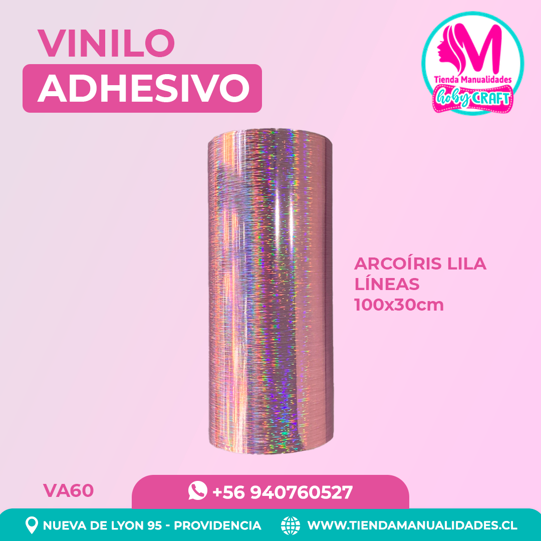 VA60 Vinilo Adhesivo Holográfico Arcoíris Lila Líneas100x30cm