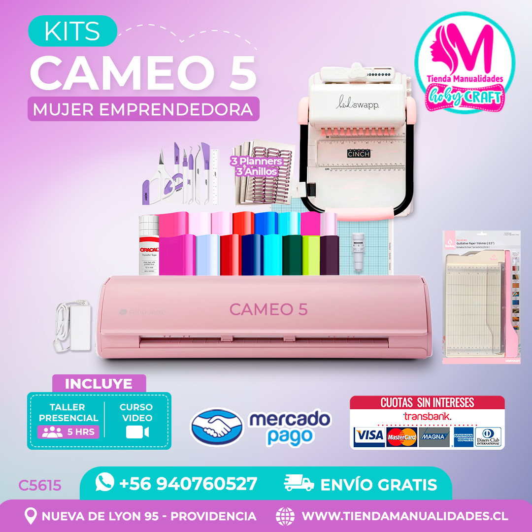 C5615 Kit Silhouette Cameo 5 rosada + Taller presencial + Envío gratis - Entrega inmediata