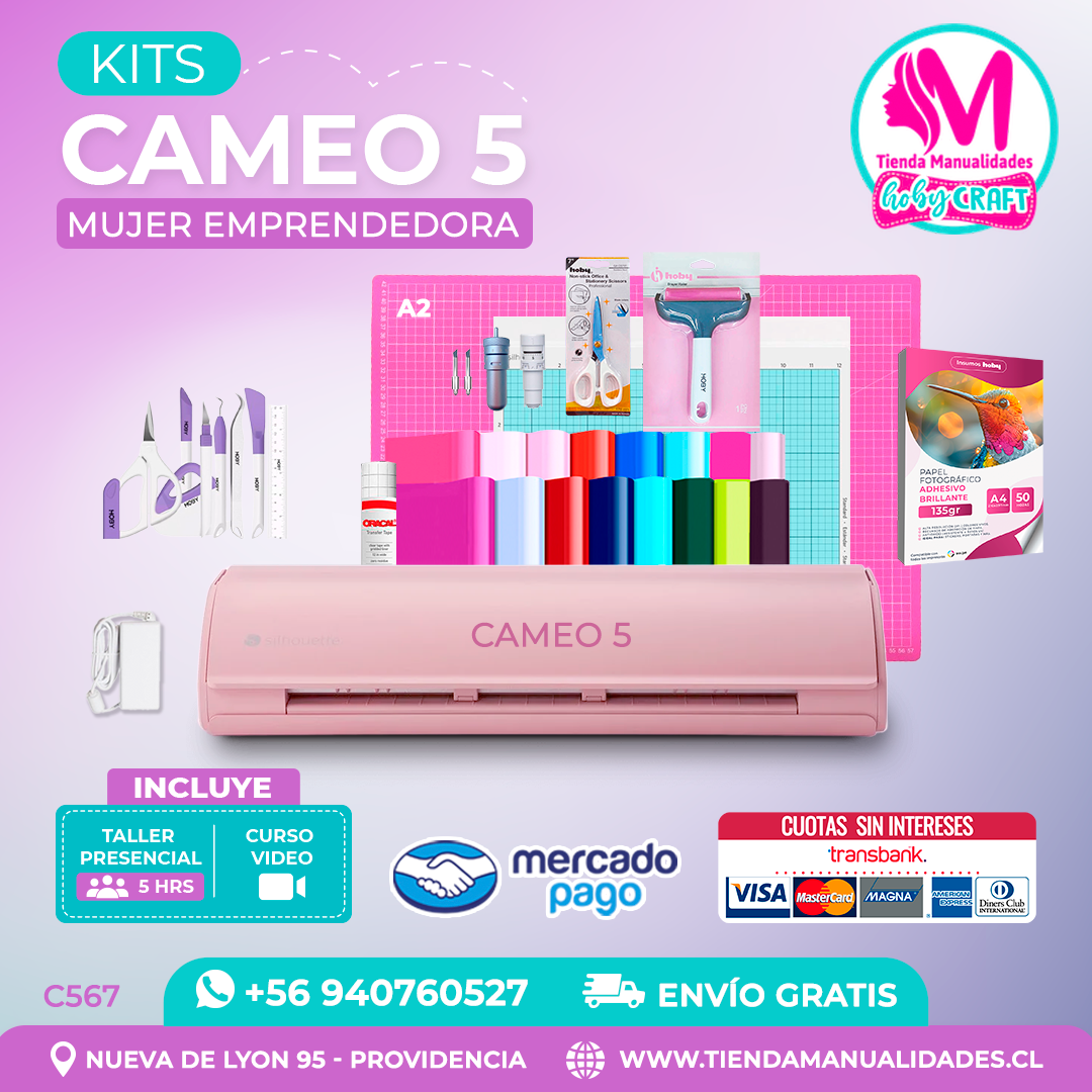C567 Kit Silhouette Cameo 5 rosada + Taller presencial + Envío gratis - Entrega inmediata