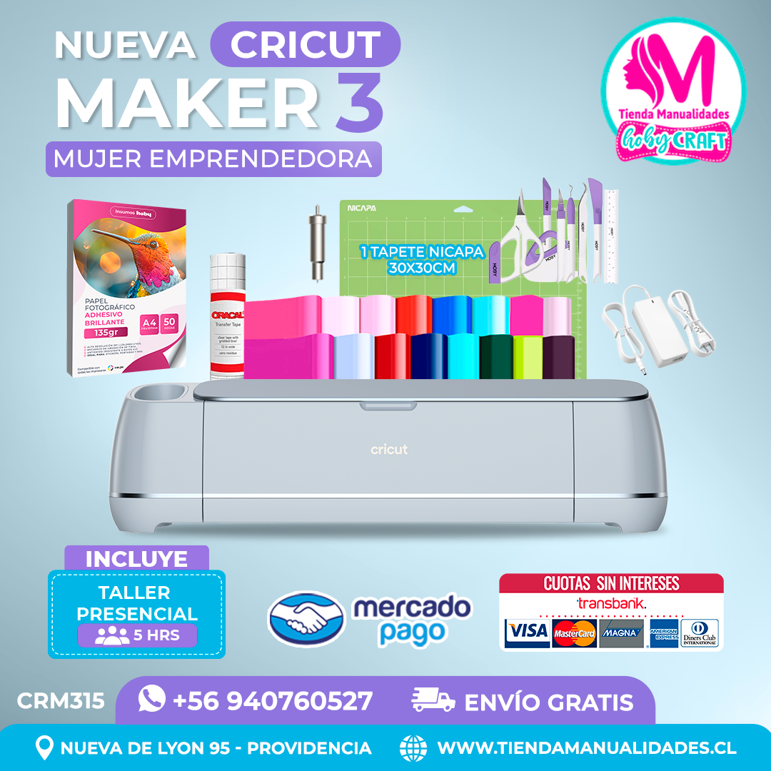 CRM315 Plotter Cricut Maker3 - Taller presencial – Envío gratis – Entrega inmediata