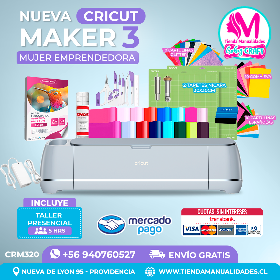 CRM320 Plotter Cricut Maker3 - Taller presencial – Envío gratis – Entrega inmediata