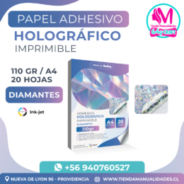 PH20 Papel Adhesivo Holográfico Imprimible Diamantes Hoby - A4 110gr (20 hojas)- Entrega inmediata