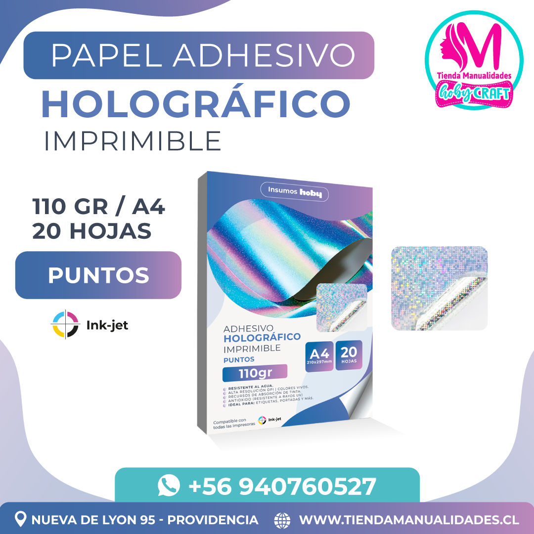 PH35 Papel Adhesivo Holográfico Imprimible Puntos Hoby - A4 110gr (20 hojas)- Entrega inmediata