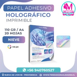 PH30 Papel Adhesivo Holográfico Imprimible Nieve Hoby - A4 110gr (20 hojas)- Entrega inmediata