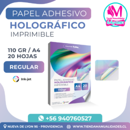 PH10 Papel Adhesivo Holográfico Imprimible Regular Hoby - A4 110gr (20 hojas)- Entrega inmediata